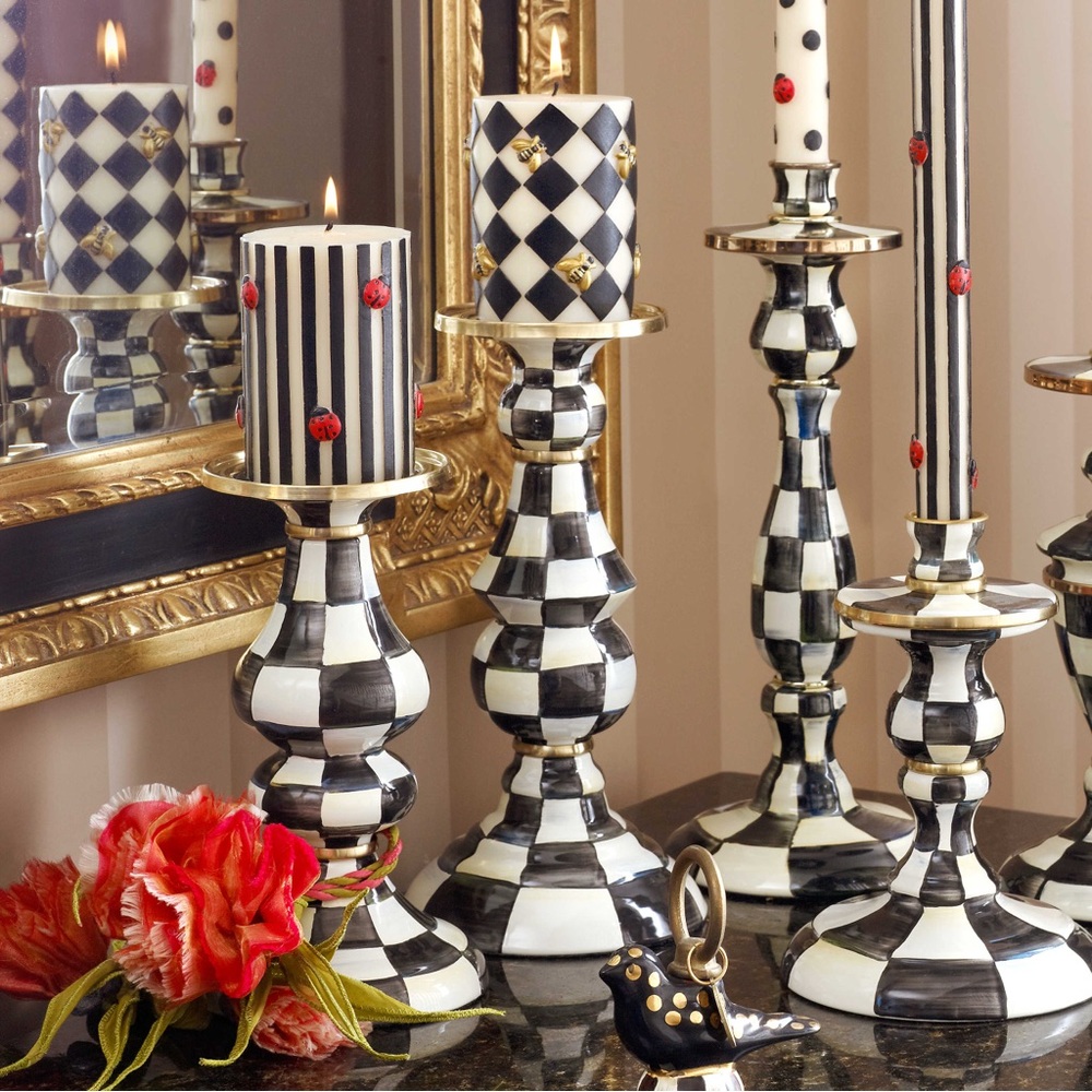 MACKENZIE-CHILDS Courtly Check Pillar Candlesticks Medium And Large - Picture 6 of 7